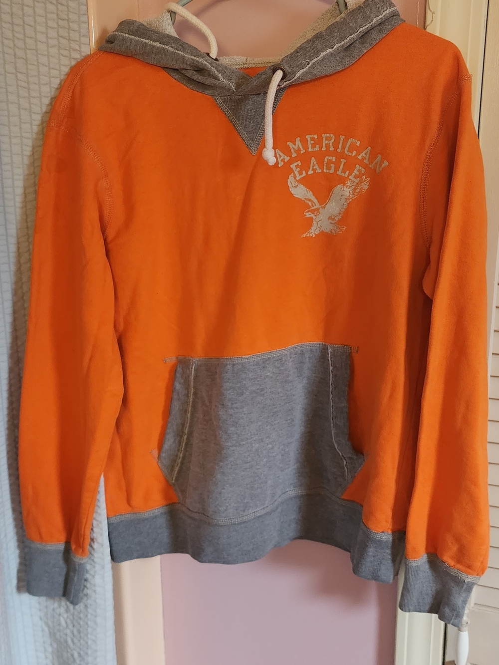 American Eagle Outfitters Orange Hoodie with Gray Accents